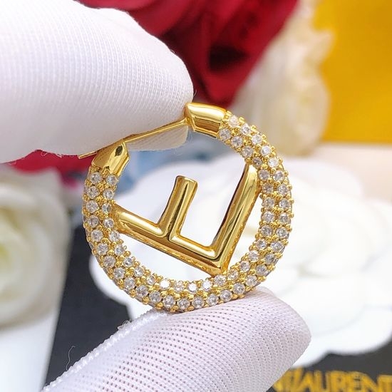 Fendi Round Diamond Inlaid Drop Earrings