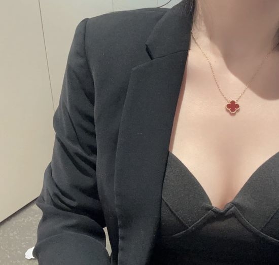Van Cleef & Arpels VCA Red Agate Clover Pendant Necklace