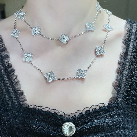 Van Cleef & Arpels VCA Full Diamond Clover Pendant Necklace