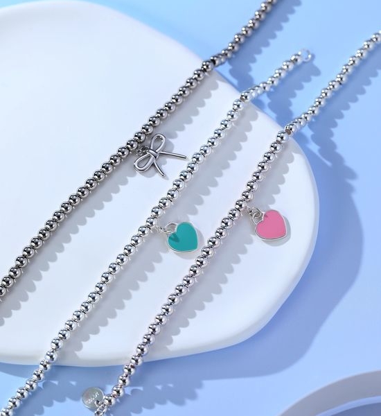 Tiffany & Co. 925 Silver Heart Bead Bracelet
