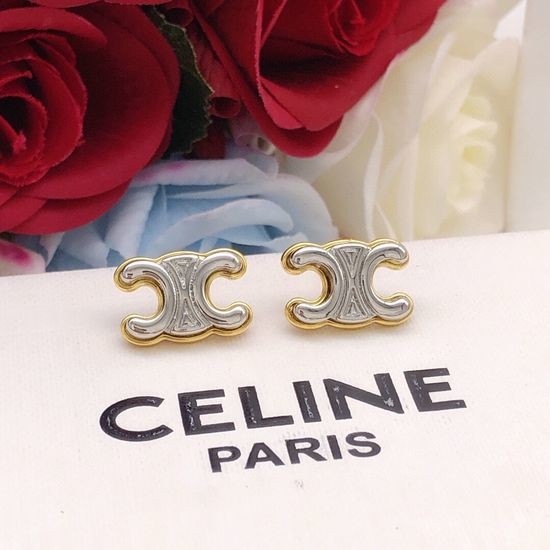 Celine Two Tone Triumphal Arch Stud Earrings