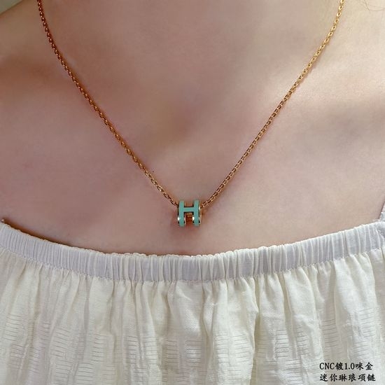 Hermes Mini Enamel Pendant Necklace Fine Polished