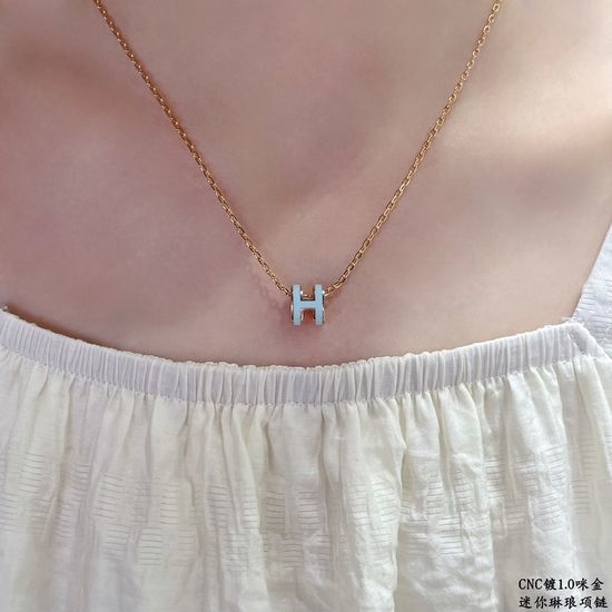 Hermes Sky Blue Enamel Pendant Necklace Premium Craft