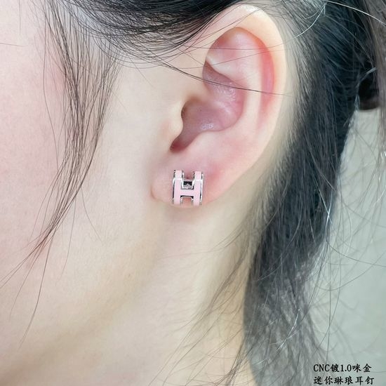Hermes Pink Enamel Stud Earrings