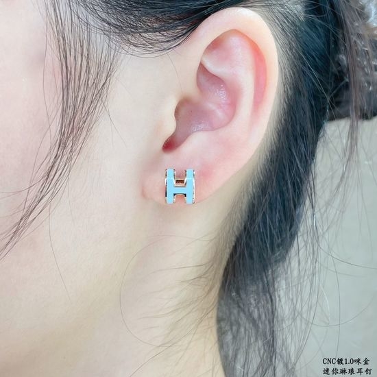 Hermes Sky Blue Enamel Stud Earrings