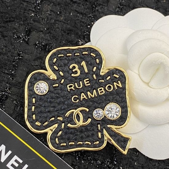 Chanel Four Leaf Clover Brooch Leather Metal Design