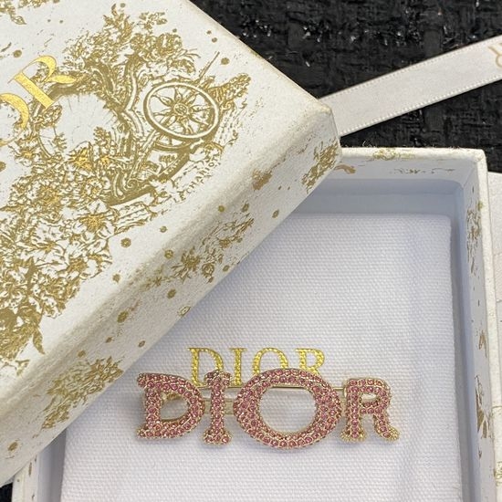 Christian Dior CD Pink Rhinestone Letter Brooch Elegant Design