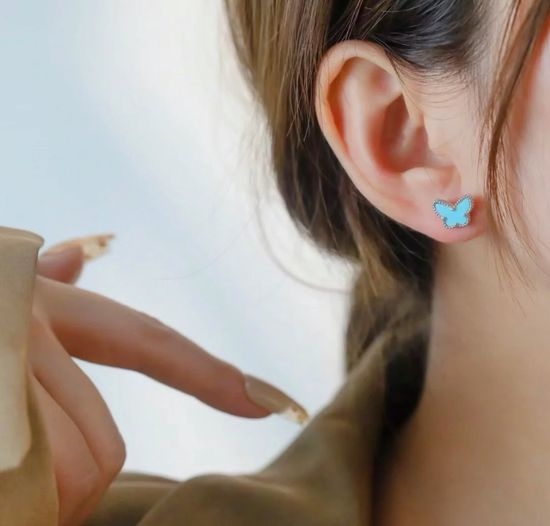 Van Cleef & Arpels VCA Turquoise Butterfly Gold Plated Stud Earrings
