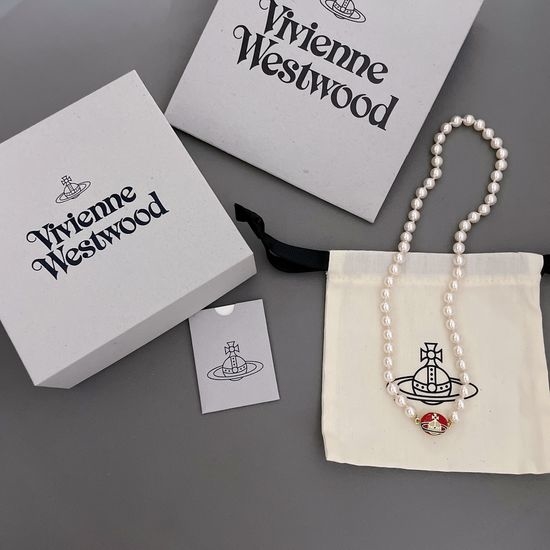 Vivienne Westhood Enamel Pearl Necklace With Magnetic Clasp