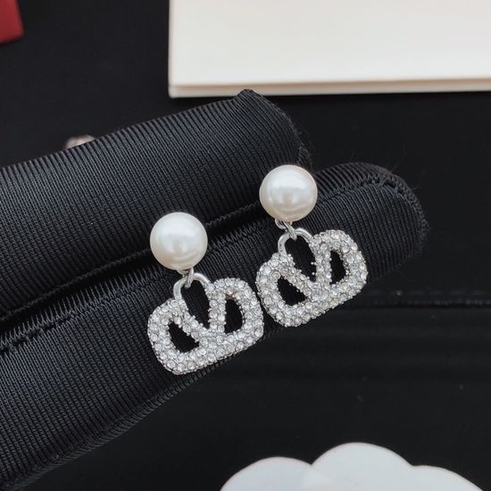 Valentino Pearl Diamond Inlaid Silver Stud Earrings