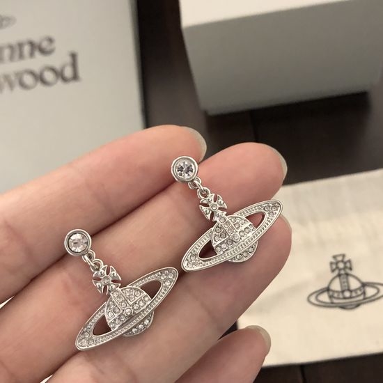 Vivienne Westhood Crystal Saturn Design Stud Earrings