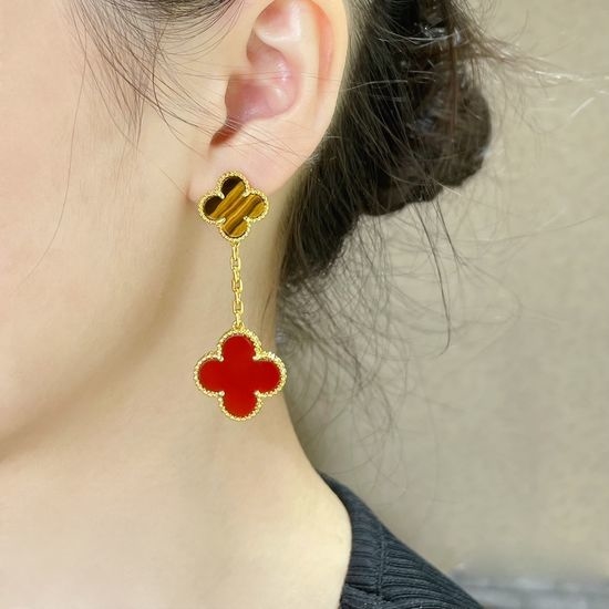Van Cleef & Arpels VCA Tiger s Eye Red Agate Ear Clips