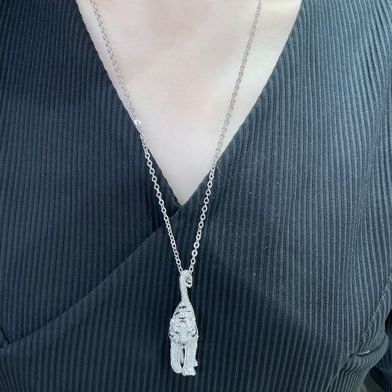 Cartier Full Diamond Tiger Pendant Long Necklace