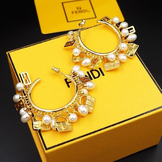 Fendi Pendant Decorated Large Hoop Earrings