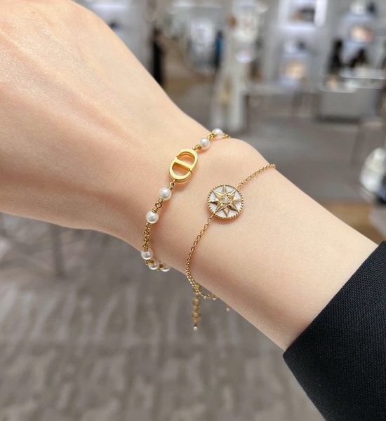 Christian Dior CD Glossy Pearl Brass Bracelet