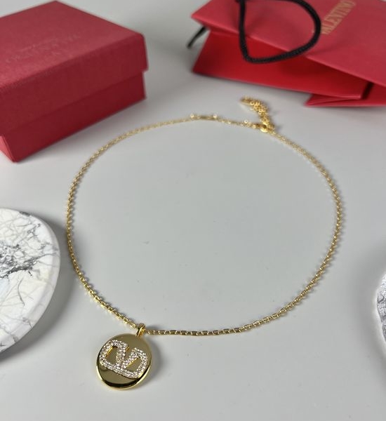 Valentino Diamond Logo Pendant Necklace