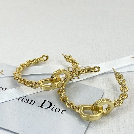 Christian Dior CD Gold Chain Letter Hoop Earrings