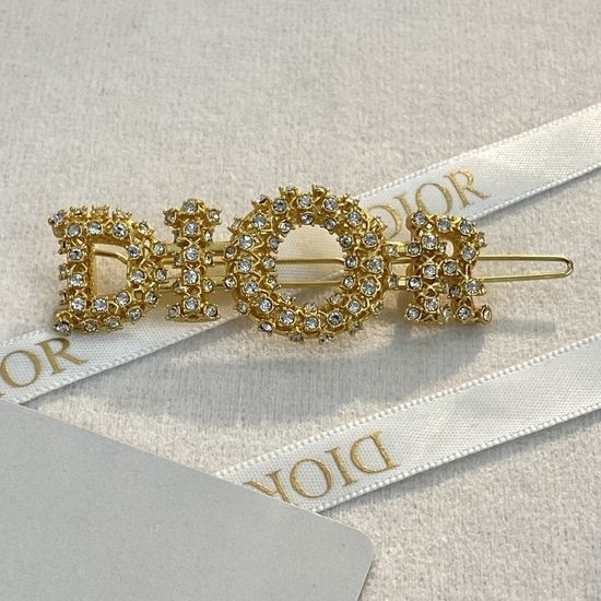Christian Dior CD Rhinestone Letter Gold Hair Clip