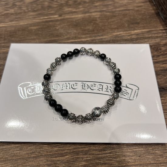 Chrome Hearts Obsidian Silver Bead Bracelet