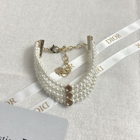 Christian Dior CD Four Layer Pearl Bracelet Vintage Elegant Style