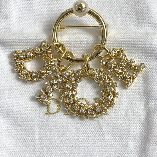 Christian Dior CD Pendant Rhinestone Brooch Elegant Design