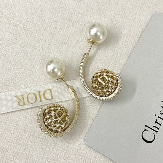 Christian Dior CD Pearl Hollow Crystal Ball Earrings