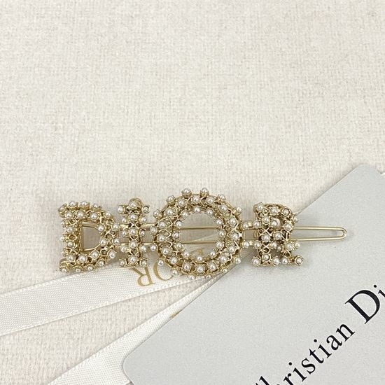 Christian Dior CD Pearl Letter Gold Hair Clip