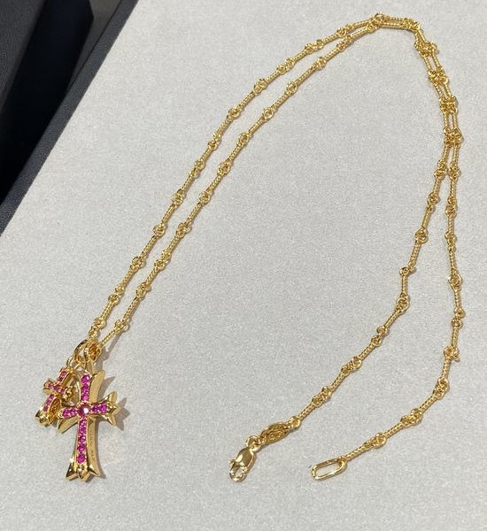 Chrome Hearts Double Sided Ruby Cross Necklace