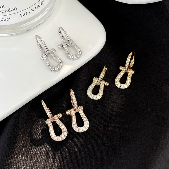 Fred Full Diamond Horseshoe Earrings Elegant Temperament Jewelry