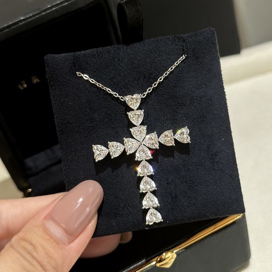 Harry Winston Heart Shaped Diamond Cross Pendant Necklace