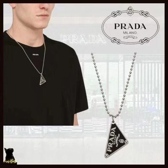 Prada Enamel Pendant Silver Necklace