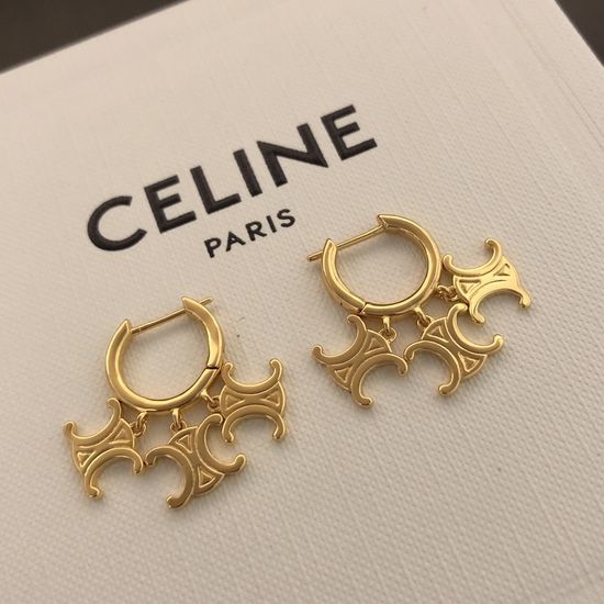 Celine Three Small Engraved Logo Earrings