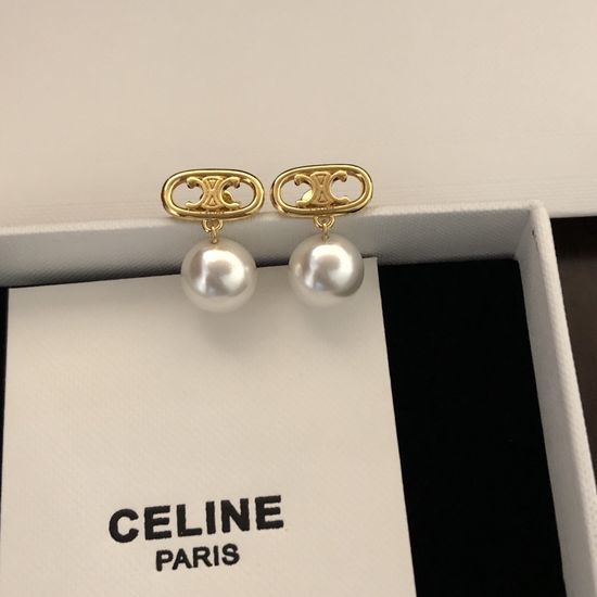 Celine Vintage Engraved Logo Earrings