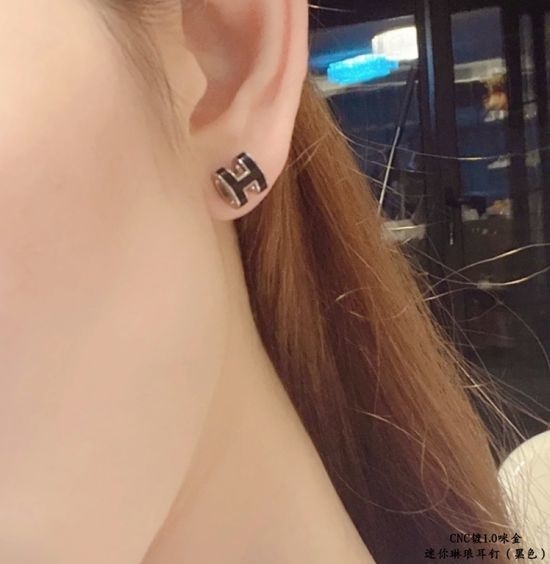 Hermes Black Enamel Stud Earrings