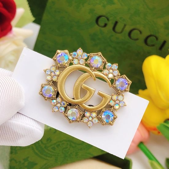 Gucci Colored Rhinestone Brooch Brass Material