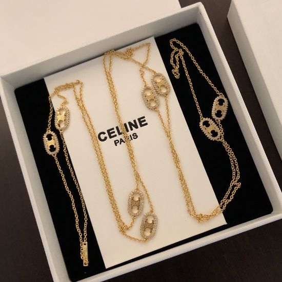 Celine Minimalist Diamond Inlaid Long Necklace