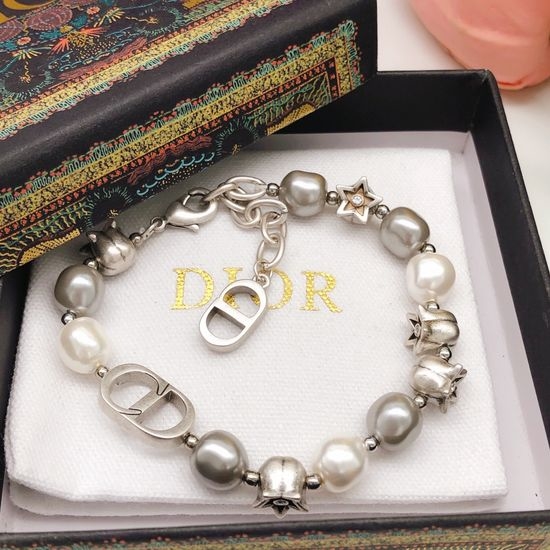 Christian Dior CD Grey Pearl Flower Bracelet