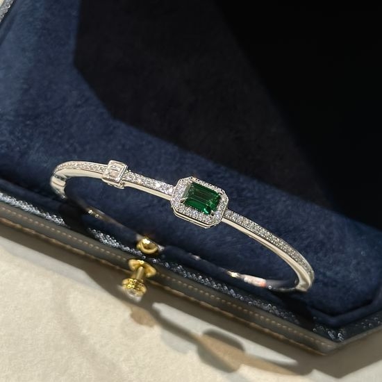 Graff Emerald Cut Silver Bangle