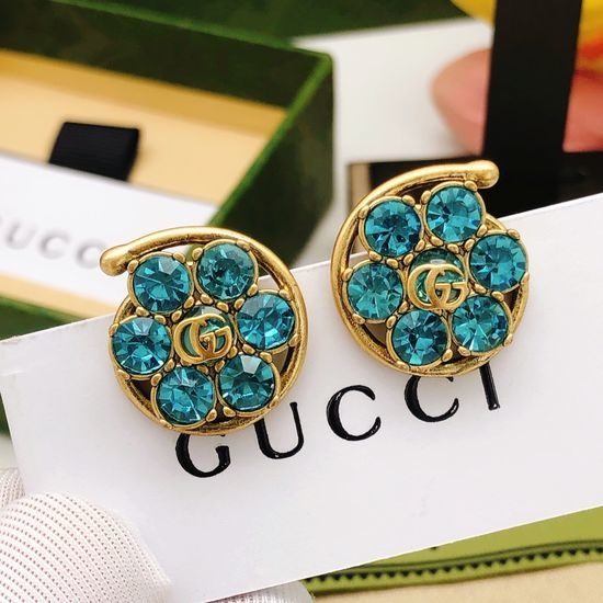 Gucci Blue Floral Brass Stud Earrings