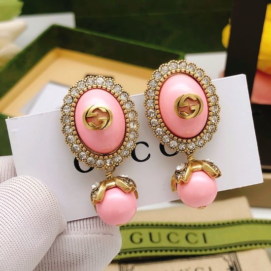 Gucci Brass Oval Pink Color Stud Earrings
