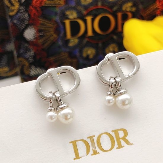 Christian Dior CD Mini Pearl Silver Stud Earrings Hypoallergenic