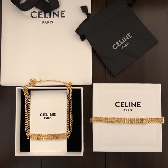 Celine Double Layer Letter Bracelet Choker Set