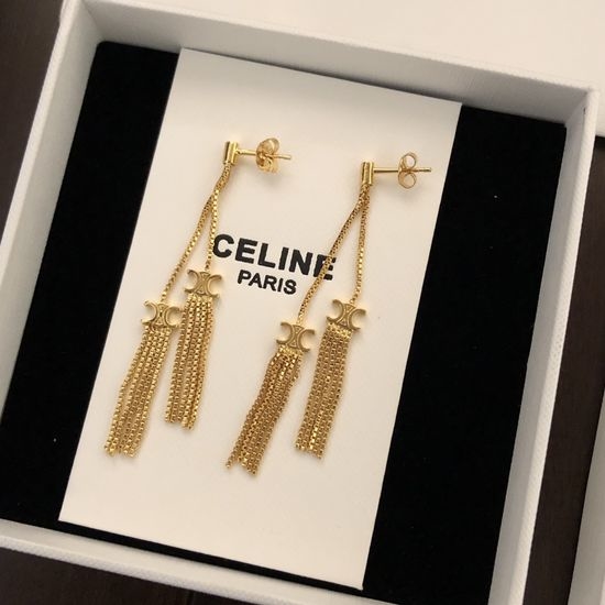 Celine Classic Logo Tassel Earrings with Sliding Design