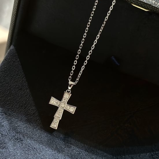 Bottega Veneta BV Snake Cross Necklace Silver Diamond