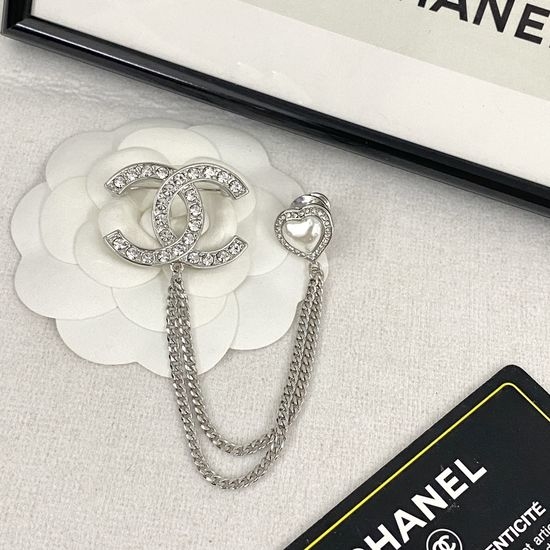 Chanel Diamond Double C Heart Chain Tassel Brooch