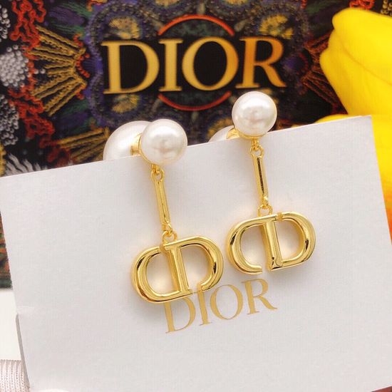 Christian Dior CD Pearl CD Tassel Stud Earrings