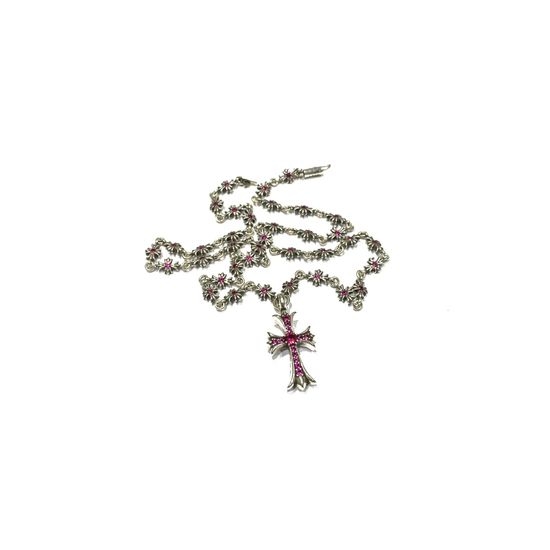 Chrome Hearts Red Diamond Cross Flower Necklace