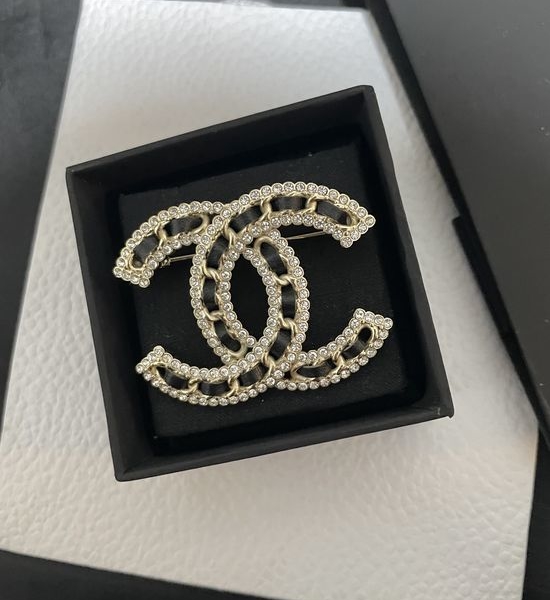 Chanel Rhinestone Leather Wrapped Brooch