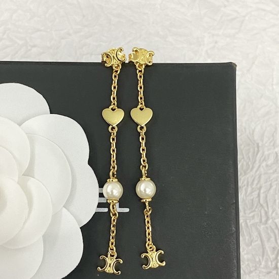Celine Pearl Tassel Drop Earrings Premium Texture