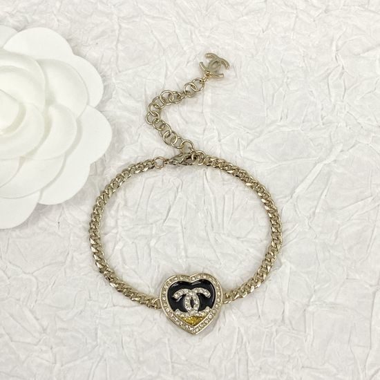 Chanel Black Gold Enamel Heart Bracelet
